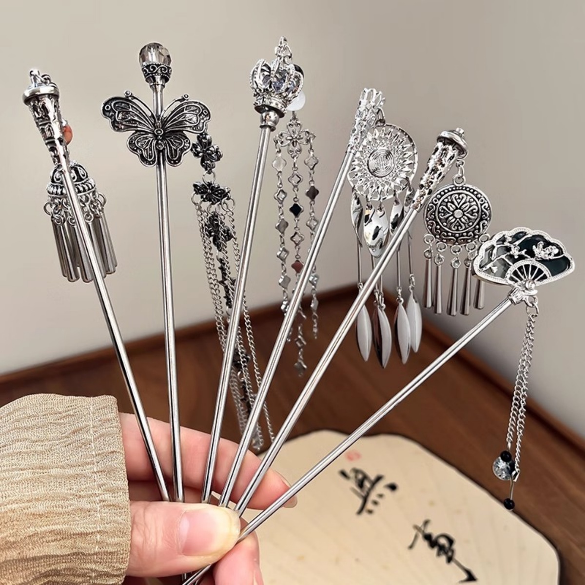 Vintage Item - Elegant Women's Hairpin Antique Silver Butterfly