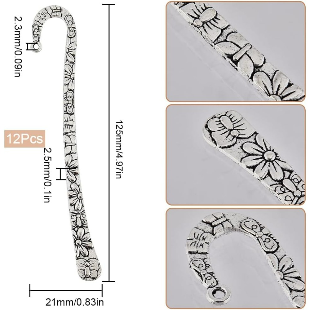 12Pcs Silver Bookmark Flower B - Vintage Item review and price