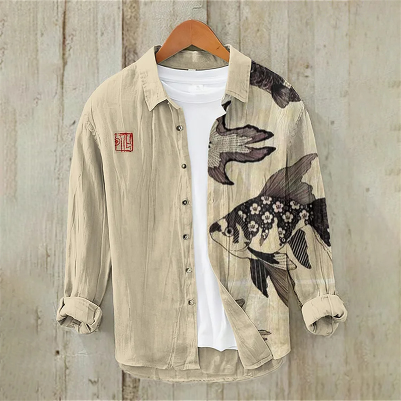 Men's Fish Printed Linen Long  - Vintage Collectible Shop review and price
