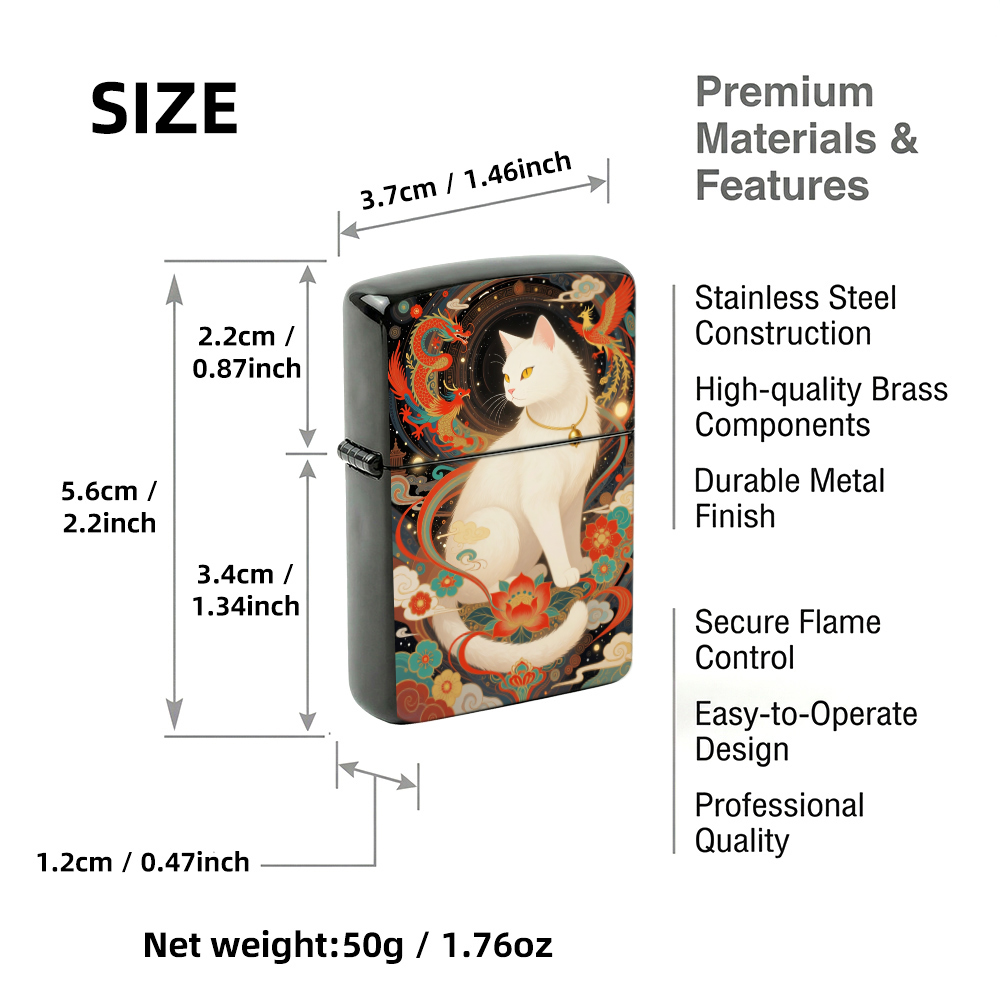 Flip Top Lighter White Cat Dra - Vintage Collectible Lighters review and price